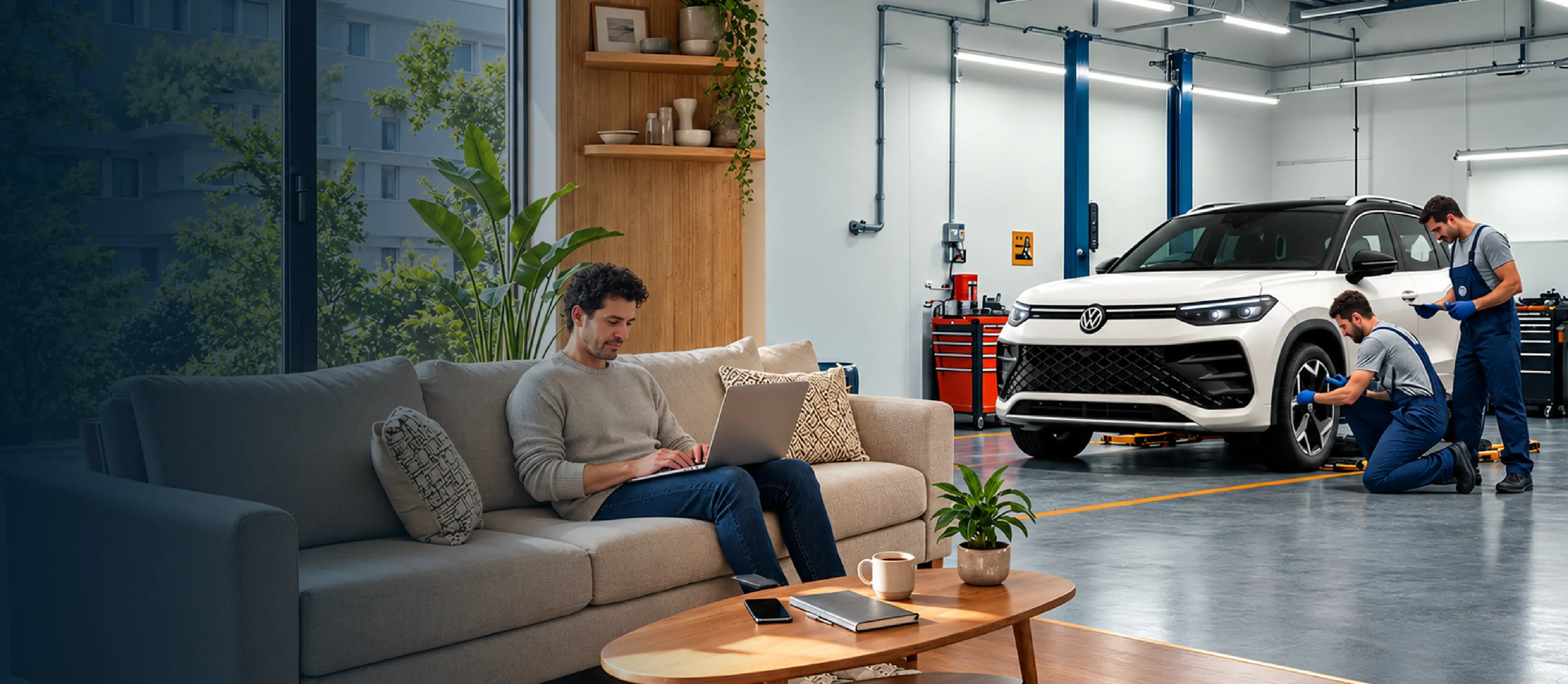 Cliente desde casa y Volkswagen atendido en taller