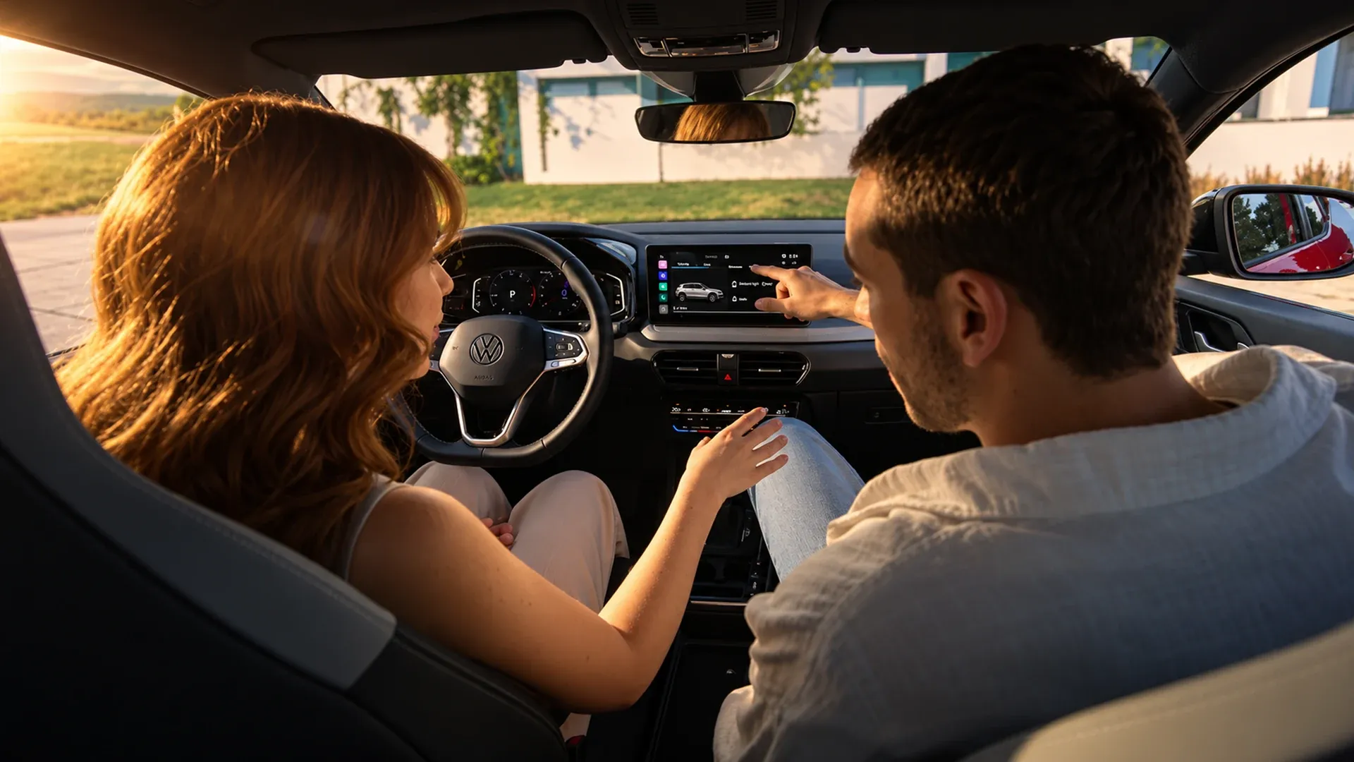 Una pareja conoce el interior de su próximo Volkswagen